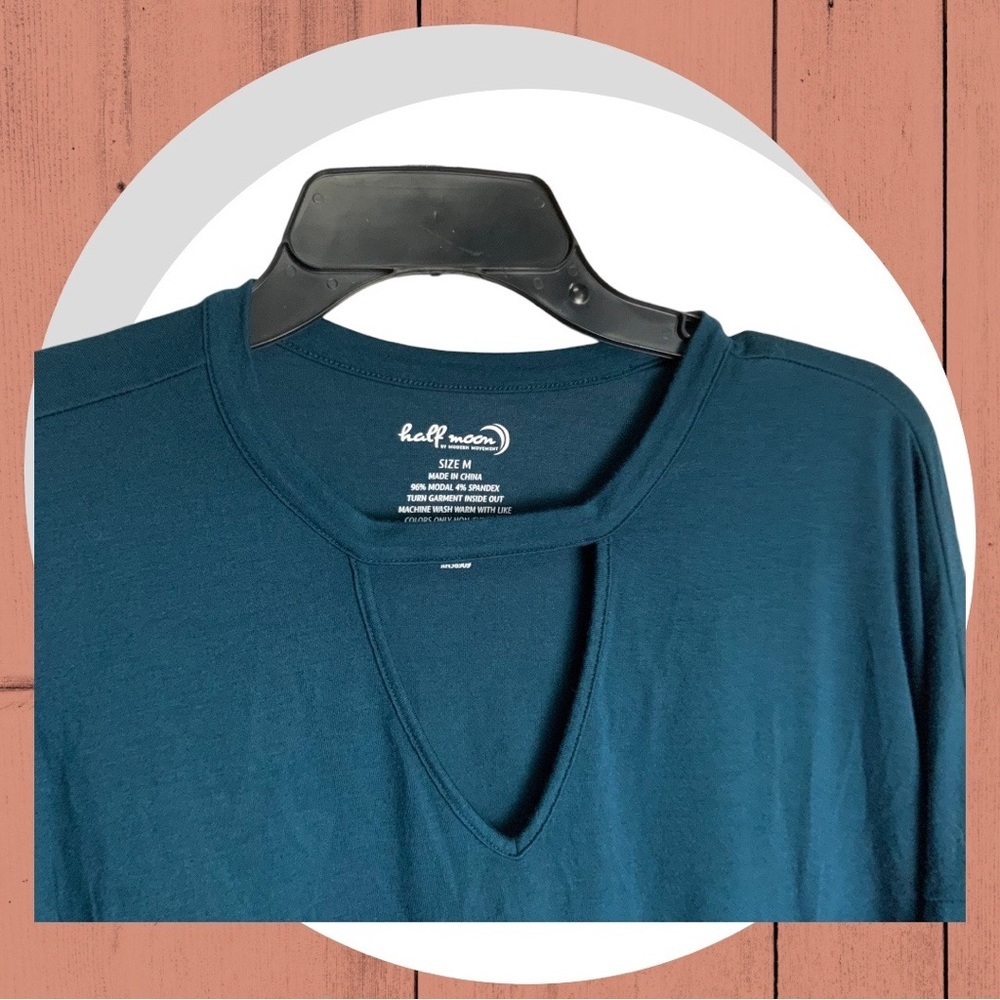Half Moon by Modern Movement Dark Teal 3/4 Sleeve Stretchy Tie Front Top Wm M - Picture 3 of 8